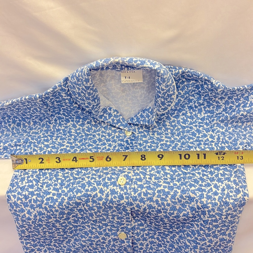NWOT ALFA -3 SL KIDS UNISEX BUTTON DOWN  BLUE & WHITE FLOWER PRINT SHIRT SIZE 4 - Picture 8 of 10